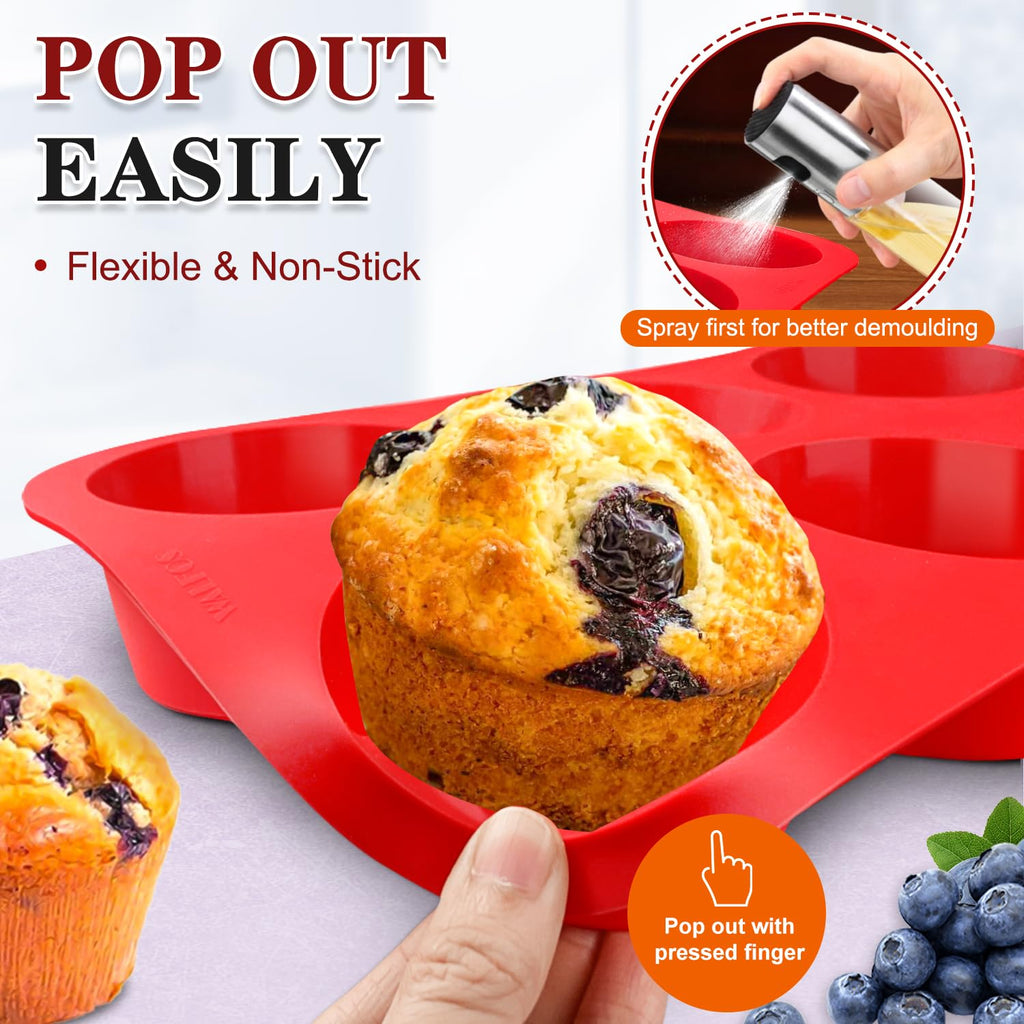 Walfos Silicone Jumbo Muffin Pan Set- 6 Cup Large Silicone Cupcake Pan, BPA Free Silicone Perfect for Egg Muffins, Big Cupcakes - Non-Stick and Dishwasher Safe, Set of 2