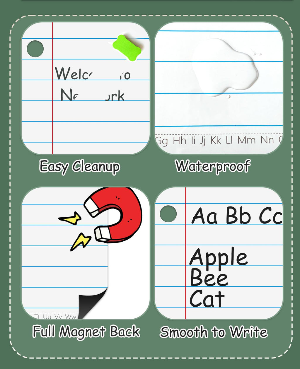Joswisch Dry Erase Giant Sized Magnetic Notebook Paper, Handwriting Lined Paper for Classroom Whiteboard Accessories, Dry Erase Notebook Teaching Aids, Homeschool Teaching Supplies 17" x 22"