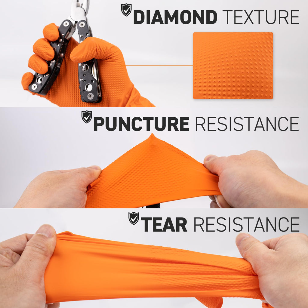 72HRS Industrial Grade Nitrile Gloves - Mechanic Gloves, 8 Mil Nitrile Gloves, Nitrile Gloves, Auto Mechanic Gloves, Rubber Mechanic Gloves, Disposable Gloves, Orange Shop Gloves (100 Pieces, Large)