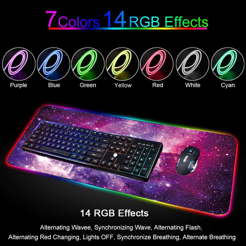 RGB Gaming Mouse Pad - HaiZR 80x30cm Large LED Glowing Keyboard Mouse Pad with 12 Light Modes, Non-Slip Rubber Extended Mousepad Mat for Keyboard,Laptop,Desktop