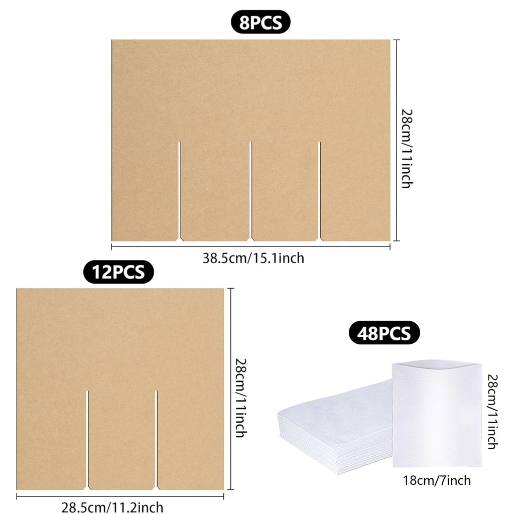 codree 4 Sets Glass Packing Kits- Glass Dividers for Moving Boxes- Glassware Dish Packing Boxes Corrugate Dividers with 48 pcs Foam Pouches Fits 16x12x12 Inch Box (Box Not Included)