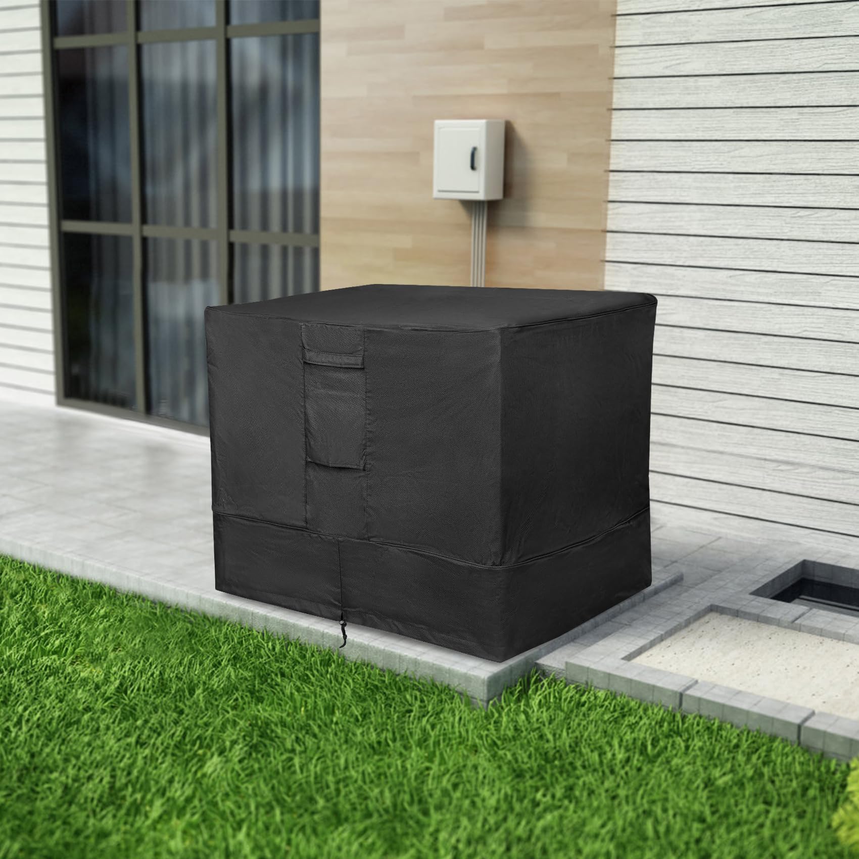 Stanbroil 34" Air Conditioner Cover, Square Fire Pit Furniture Cover for Outside Units, Heavy Duty Weather Resistant 600D Patio Fireplace Cover