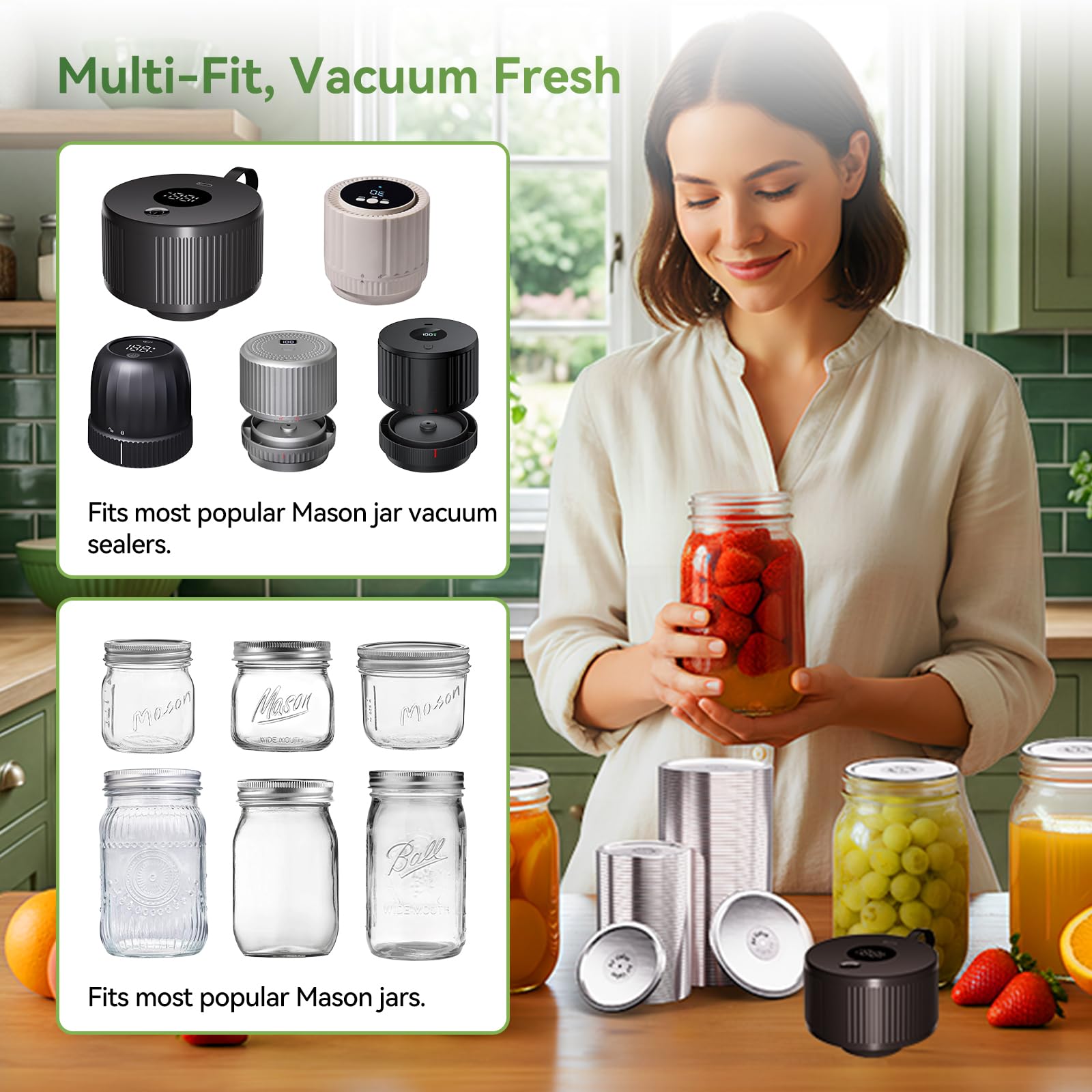 Mason Jar Lids 48 Pack: 24 Wide Mouth + 24 Regular Mouth Canning Lids, Vacuum Seal Food-Grade Canning Supplies Compatible with Electric Vacuum Sealers