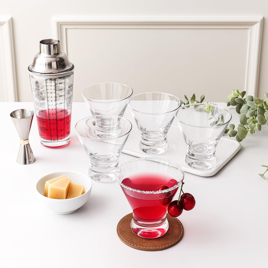 Martini Glasses Set of 4, 8oz Stemless Martini Cocktail Glasses for Margarita, Cosmopolitan, Manhattan, Home Bar, Gimlet, Pisco Sour, Brandy, Crystal Clear