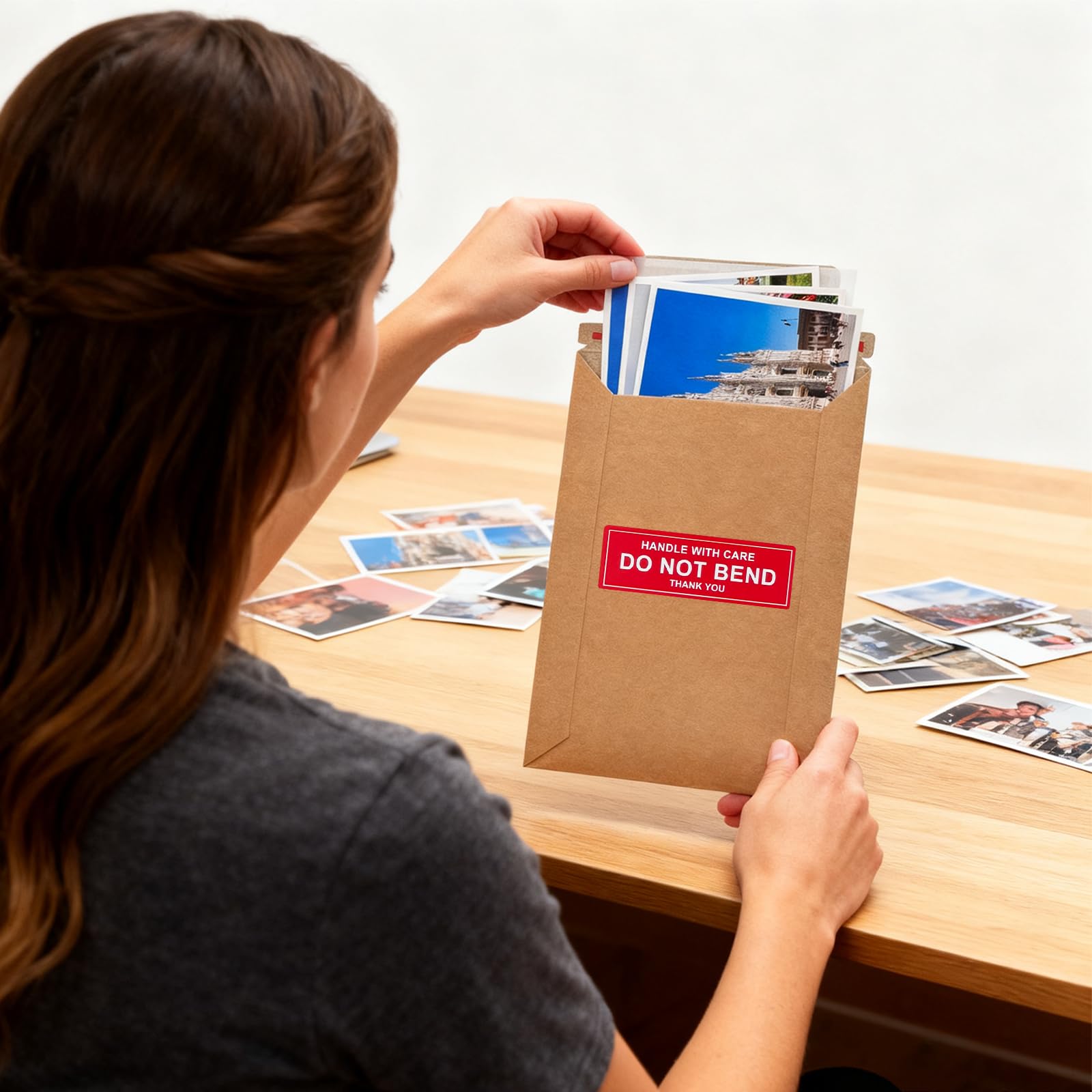 Neehows 100 Pack 5x7 Rigid Mailers Cardboard Envelopes, 400GSM Kraft Photo Mailers Shipping Envelope with DO NOT Bend Labels, Small Stay Flat Self Seal Document Envelope for Trading Cards- Brown