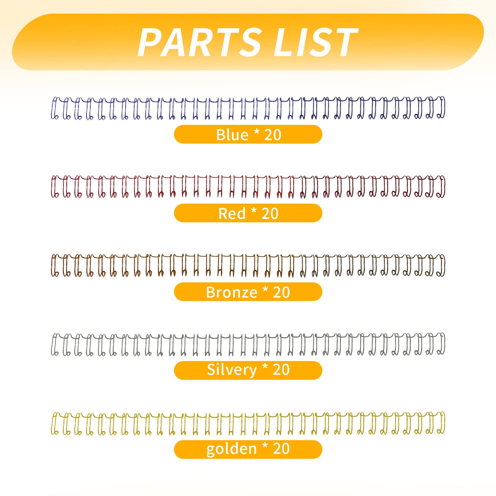 Aynaxcol 100 Pack Metal Twin Loop Binding Wire Coils, 32-Loop, 3/8" Mixing Color Double Loop Wire Binding Rings Wire, 3:1 Pitch, Multi Color Binding Spirals 10mm
