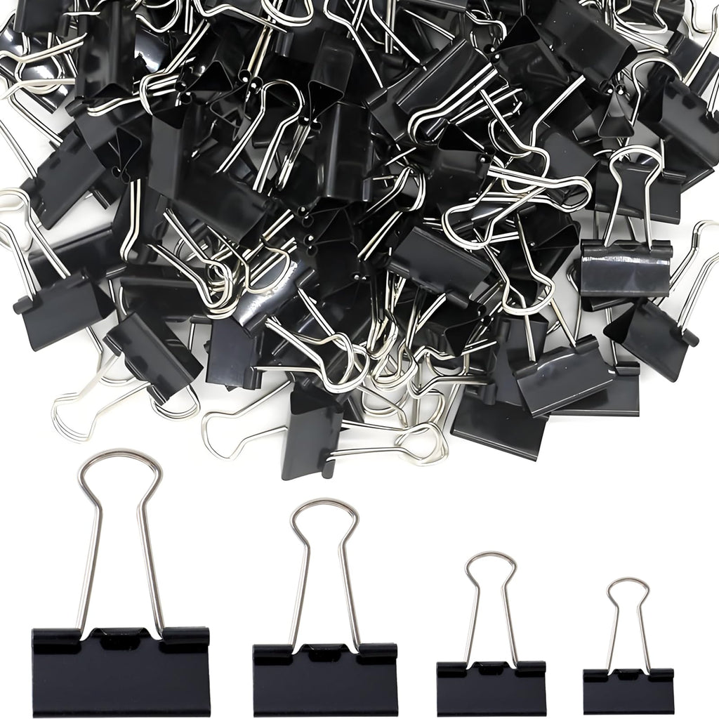 VEGCOO 140 PCS Black Paper Binder Clips, Assorted Sizes Bulldog Clips, Metal Binder Clip, Binder Clips Medium Size, Paper Clips Clamps for Home School Business Office Supplies(32/25/19/15mm)