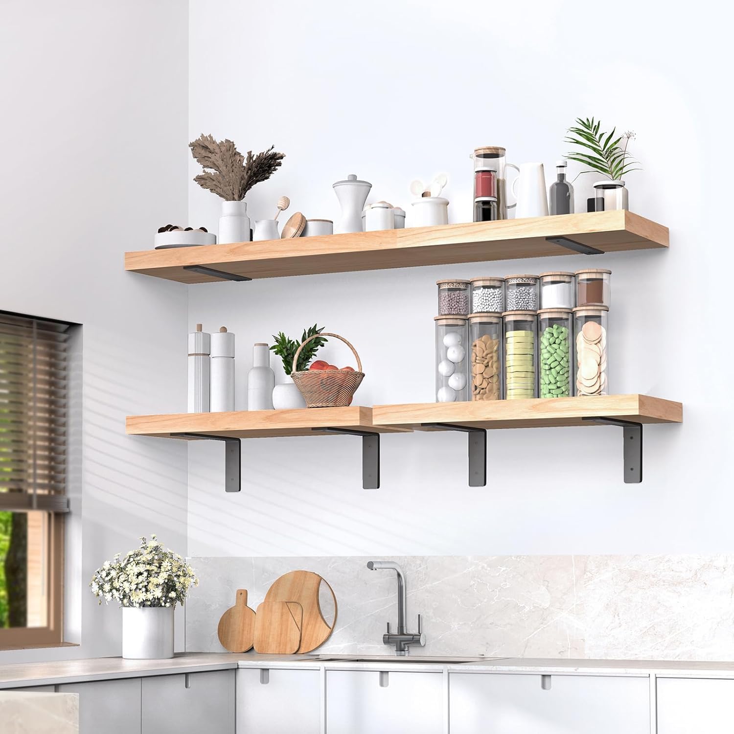 Heavy Duty Shelf Brackets (4 Pack) 6" x 4", Black L Brackets for Shelves-Max Load 150 LBS Shelf Hardware Bracket, Rustic Industrial Floating Shelf Brackets Iron for Wood Floating Shelf