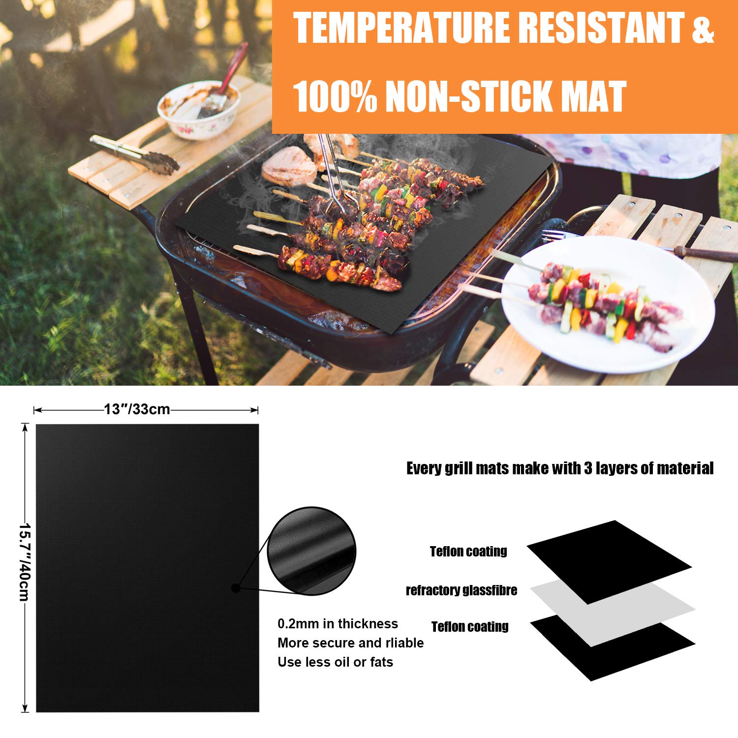 WALFOS BBQ Reusable Grill Mat Set of (7+1) - Non-Stick Coating Grilling Mats, Heat Resistant Cooking Mat, Works on Electric Grill Gas Charcoal BBQ, Perfect for Grilling Meat, Veggies, Seafood