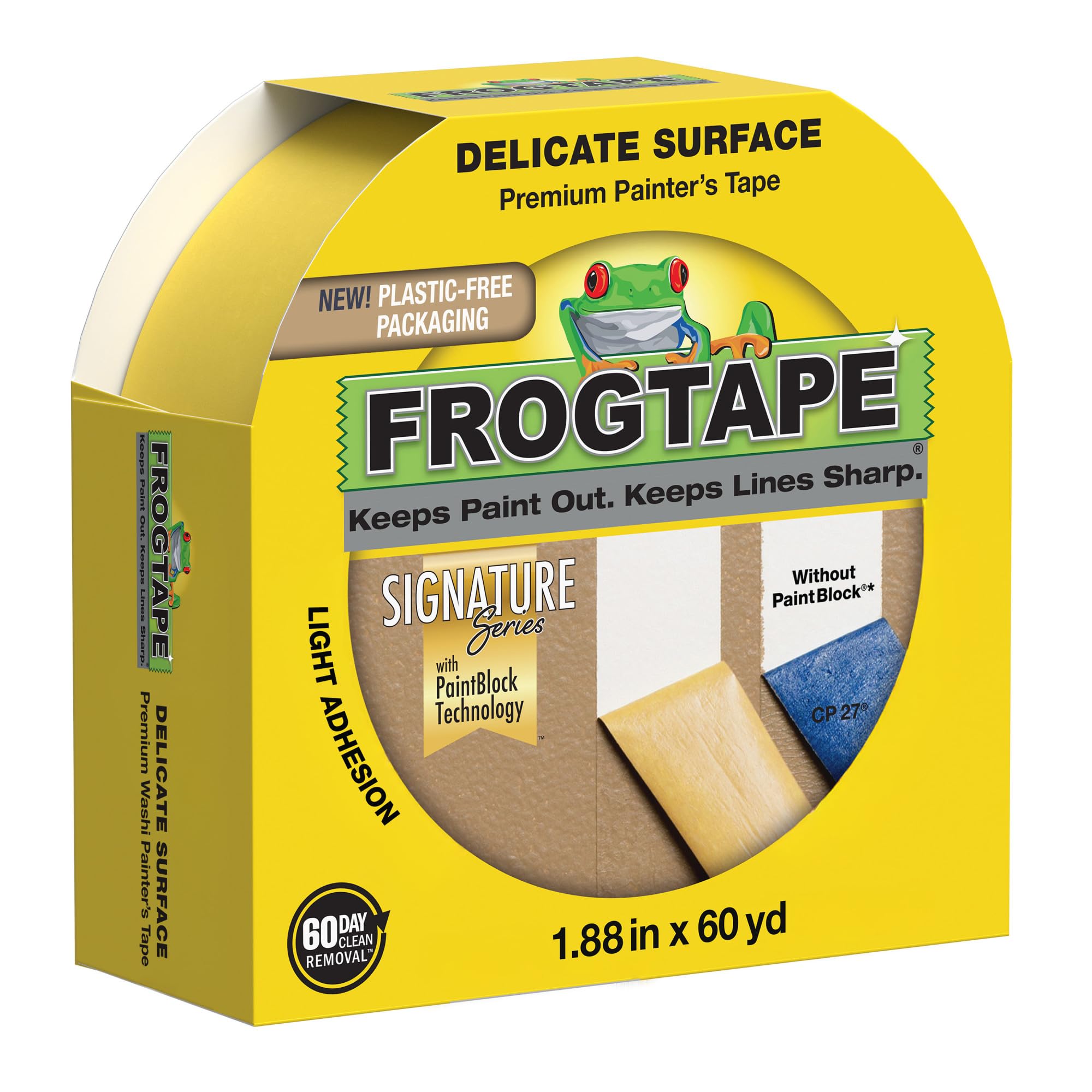 FrogTape 280222 Delicate Surface Painting Tape, Yellow, 1.88-Inch x 60-Yard Roll