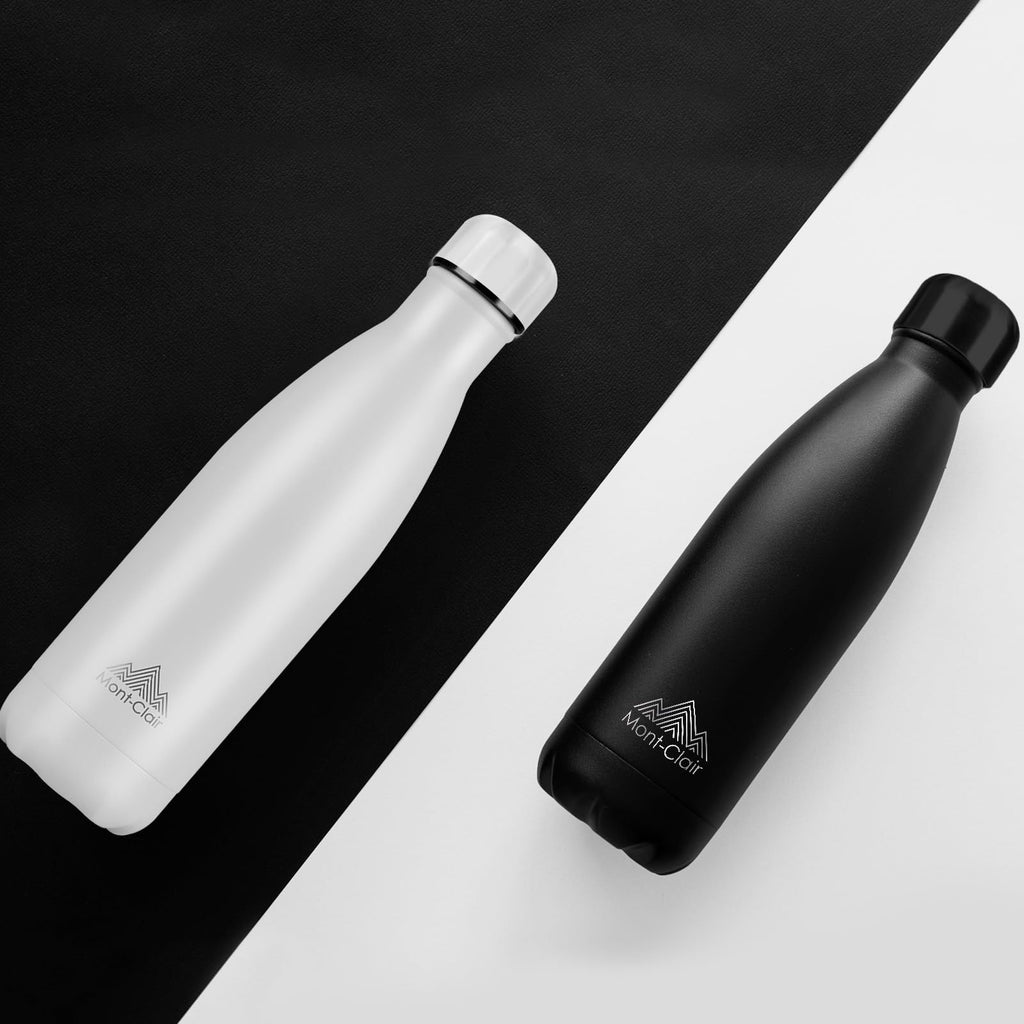 Mont-Clair l'O Stainless Steel Water Bottle, Vacuum Insulated - BPA Free, 12h Hot & 24h Cold Drinks Bottle, Metal, 1L Leakproof, Ideal for Adult, Kids, Running - Black