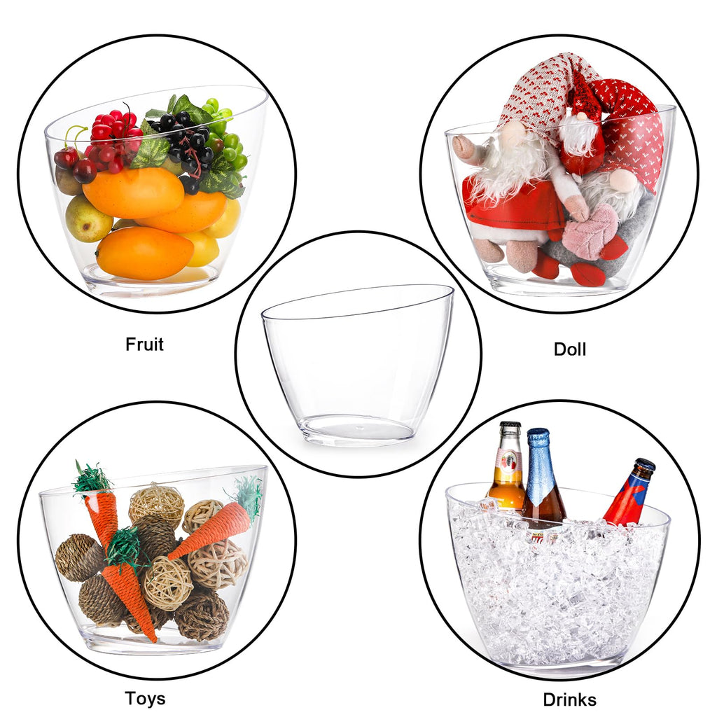 Lawei 2 Pack Acrylic Ice Bucket, 5.2L Clear Plastic Champagne Wine Bucket Chiller, Oval Bar Ice Cooler Container, Food Grade Beverage Storage Tub for Champagne, Beer Bottles, Drinks, Bar and Parties