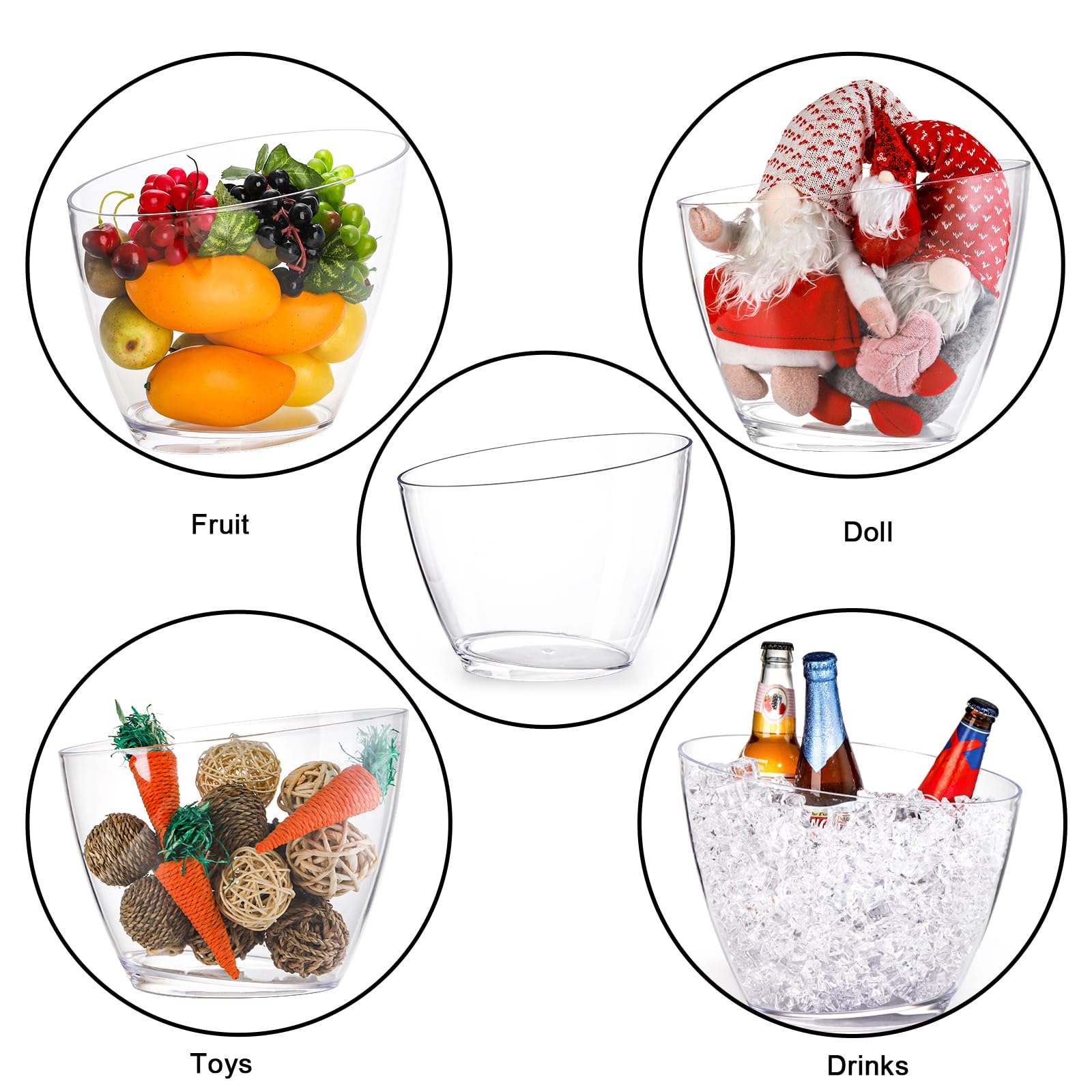 Lawei 2 Pack Acrylic Ice Bucket, 5.2L Clear Plastic Champagne Wine Bucket Chiller, Oval Bar Ice Cooler Container, Food Grade Beverage Storage Tub for Champagne, Beer Bottles, Drinks, Bar and Parties