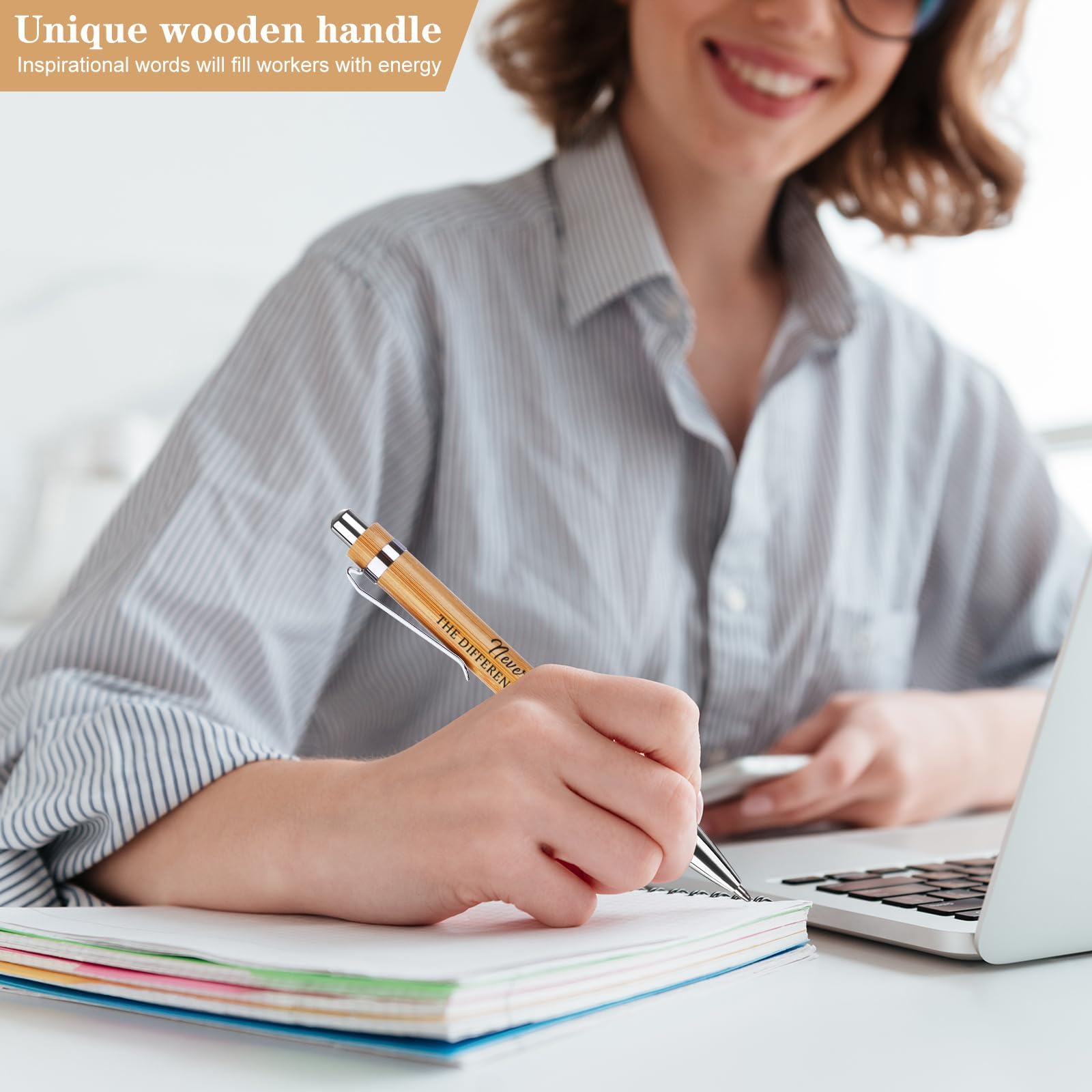 30 Pcs Inspirational Ballpoint Pens with Inspirational Quotes Stylus Bulk Motivational Bamboo Wooden Pen Thank You Pens Black Ink Gel Pens for Home Office School Supplies