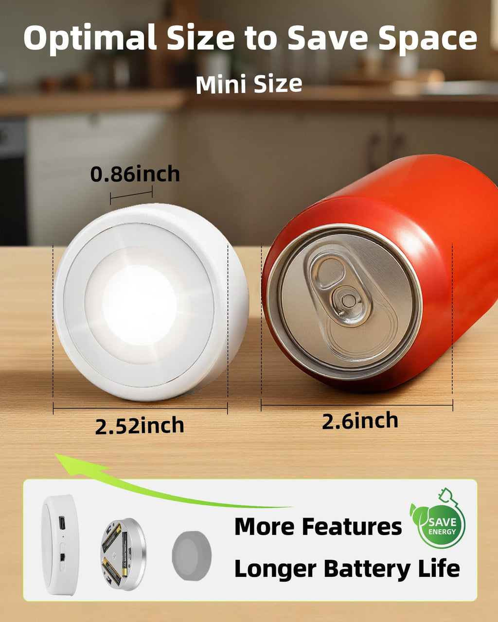 EZVALO LED Puck Lights, Rechargeable Sitck On Tap Lights, Wireless Closet Light, 3 Color Temps, Under Cabinet Lights, 2.5in Mini Touch Light, Ideal for Kitchen,Closet,Pantry,Shelves,Camper(6 Pack)