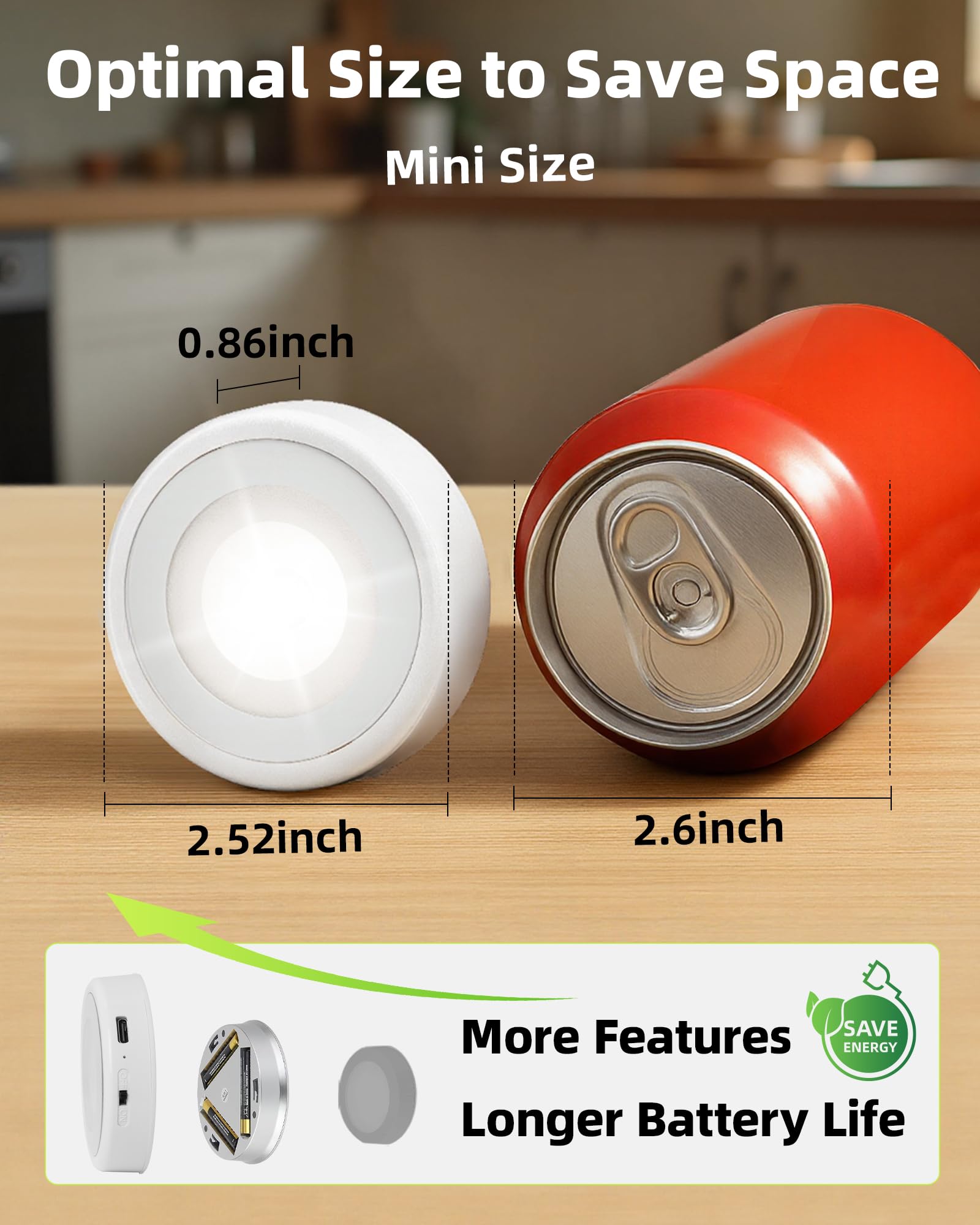 EZVALO LED Puck Lights, Rechargeable Sitck On Tap Lights, Wireless Closet Light, 3 Color Temps, Under Cabinet Lights, 2.5in Mini Touch Light, Ideal for Kitchen,Closet,Pantry,Shelves,Camper(6 Pack)