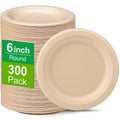 Greconv 300 Pack Paper Plates Bulk, Small Plates 6 inch, Dessert Paper Plates Disposable, Compostable Plates Made from Sugarcane Fibers, Recycled Plates, Brown