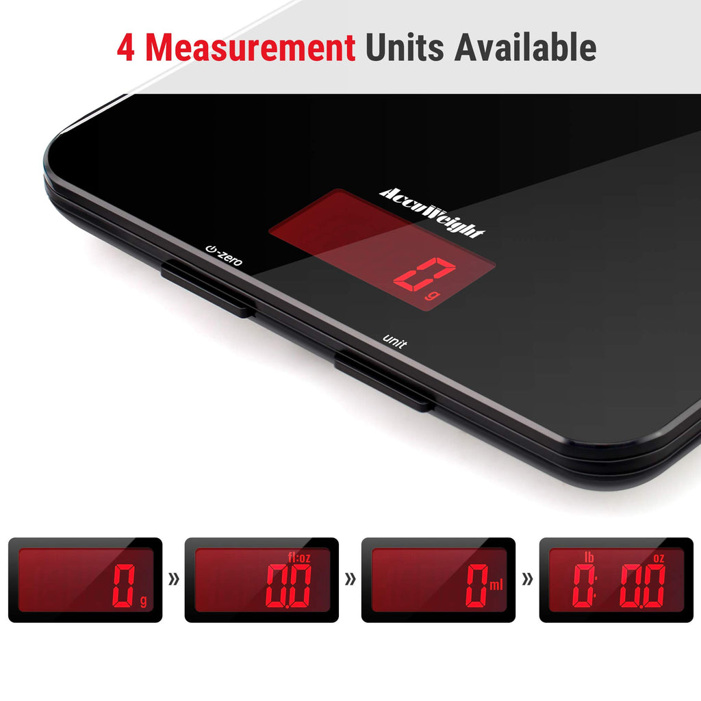 Accuweight 201B Digital Food Scale with Tempered Glass Surface, 5kg/11lb Kitchen Scale with LCD Display, 4 Units & 0.1oz/1g Precision Weight Scale for Baking Cooking Meal Prep