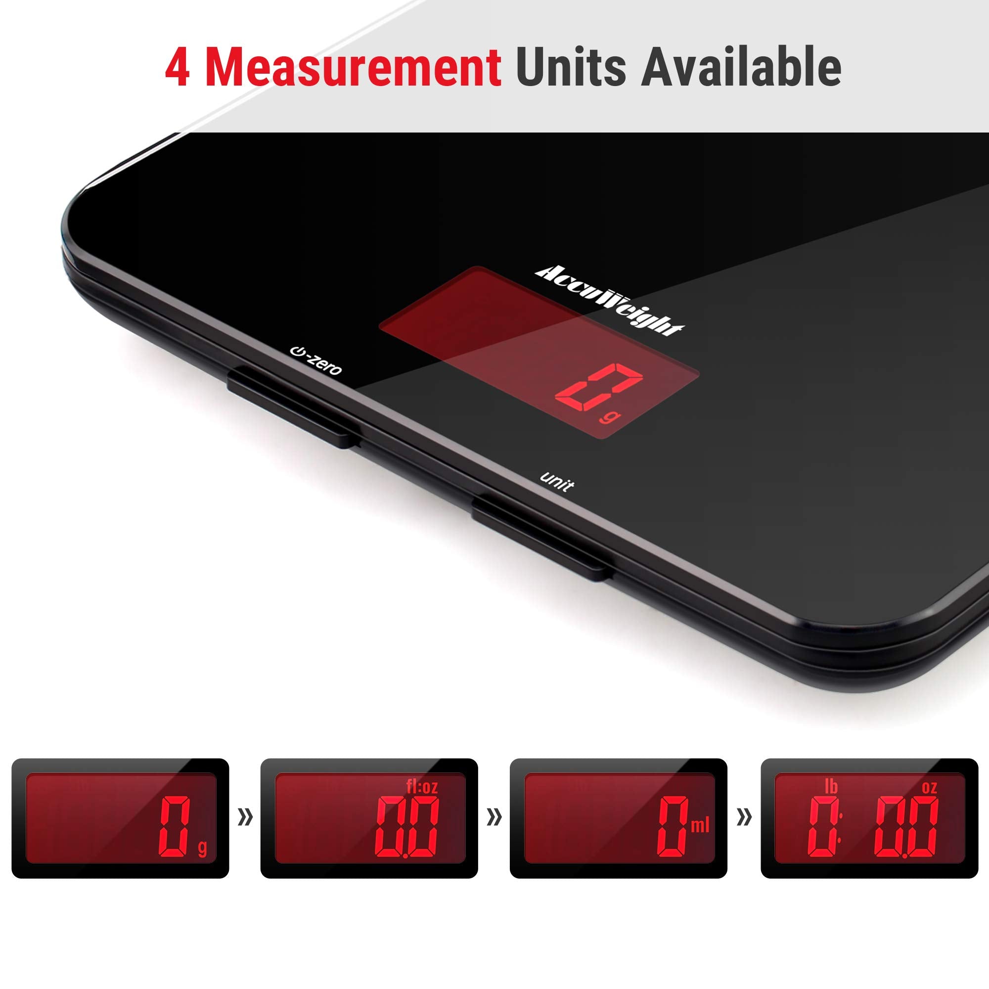 Accuweight 201B Digital Food Scale with Tempered Glass Surface, 5kg/11lb Kitchen Scale with LCD Display, 4 Units & 0.1oz/1g Precision Weight Scale for Baking Cooking Meal Prep