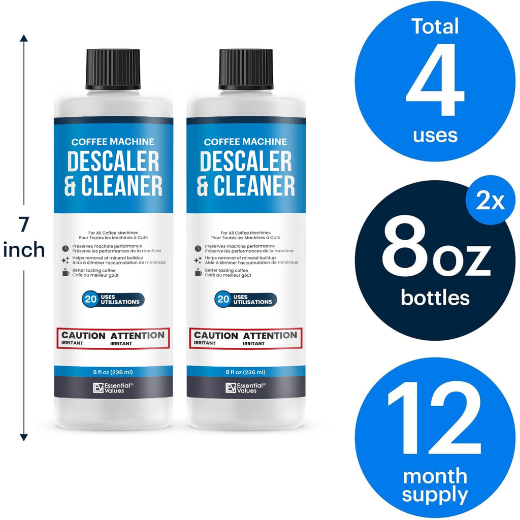 Essential Values Universal Descaling Solution for Keurig Breville Nespresso & Delonghi (4 Uses) | Coffee Machine Descaler Cleaner | Liquid To Descale Automatic Coffee Makers & Espresso Machines