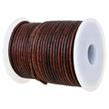 GENIQUE Real/Genuine Round Leather Cord for Jewelry Making, Leather String Cord for Crafting Supplies, Necklace, Bracelets, Braiding, Wraps (2mm, Antique Brown Distressed)