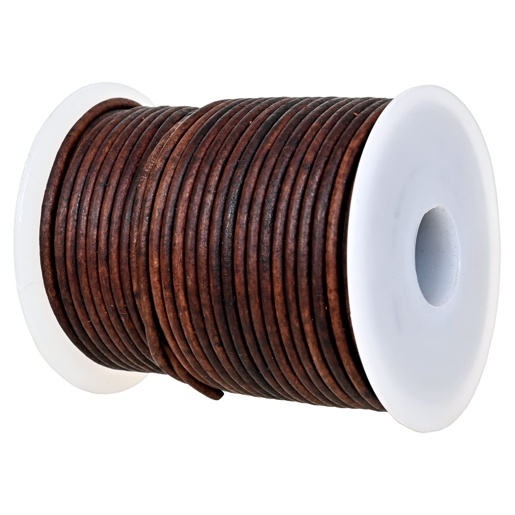 GENIQUE Real/Genuine Round Leather Cord for Jewelry Making, Leather String Cord for Crafting Supplies, Necklace, Bracelets, Braiding, Wraps (2mm, Antique Brown Distressed)