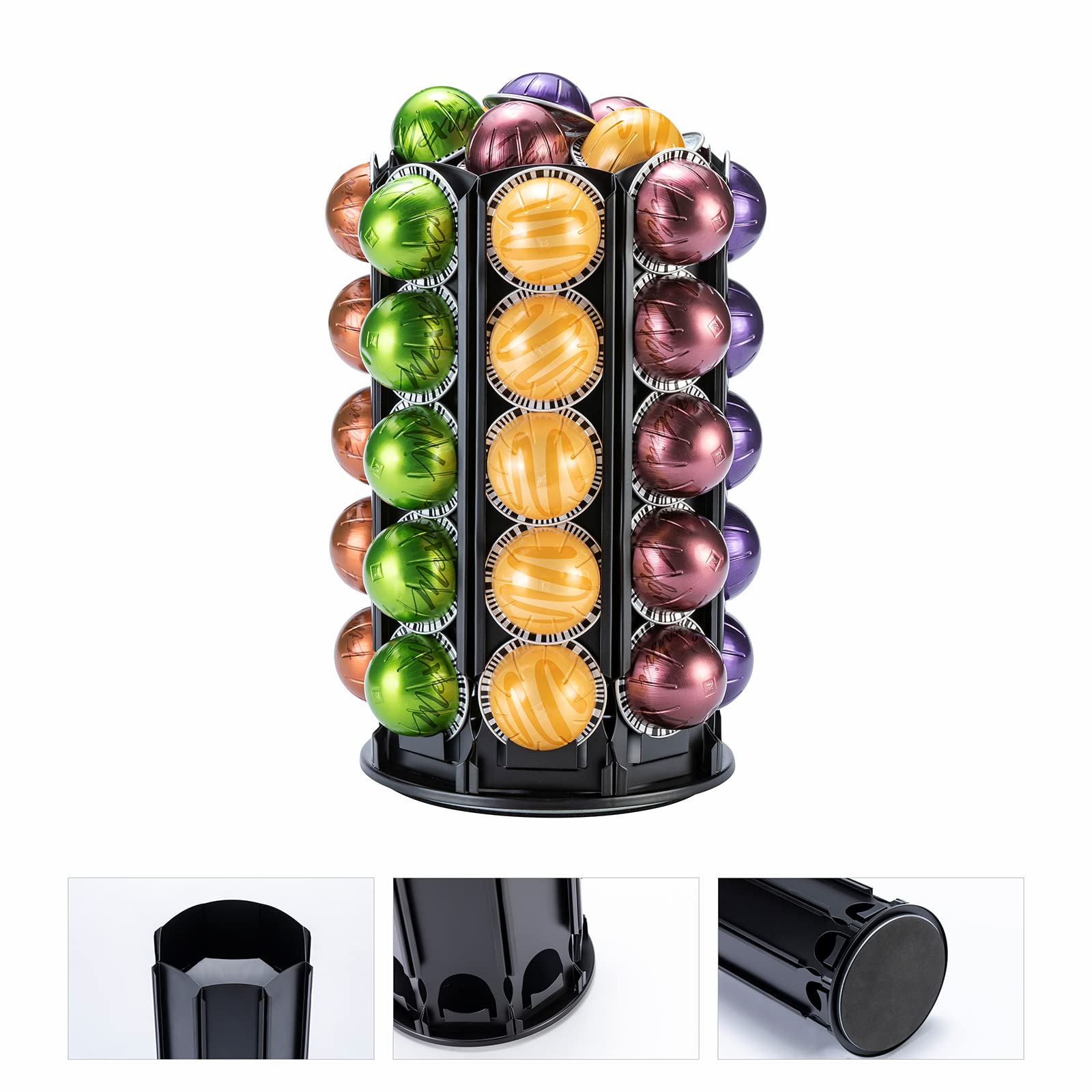 Rice Rat VertuoLine Coffee Pod Carousel Holder (40+ Pods, Black Metal & Rubber, 360° Rotate, Space Saving)