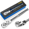 YIYEIE 3/8" Drive Flex Head Ratchet, 72 Tooth Swivel Head Ratchet, Quick-Release, CR-V Steel, Flexible Ratchet Wrench with EVA Foam | 10 Inch Long