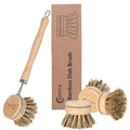 Bamboo Dish Scrubber - Hard Bristle, Natural Dish Brush with Handle, Sustainable & Biodegradable, Kitchen Scrub Brush for Dishes, Iron POTS, Baking Trays, Barbecue Grills
