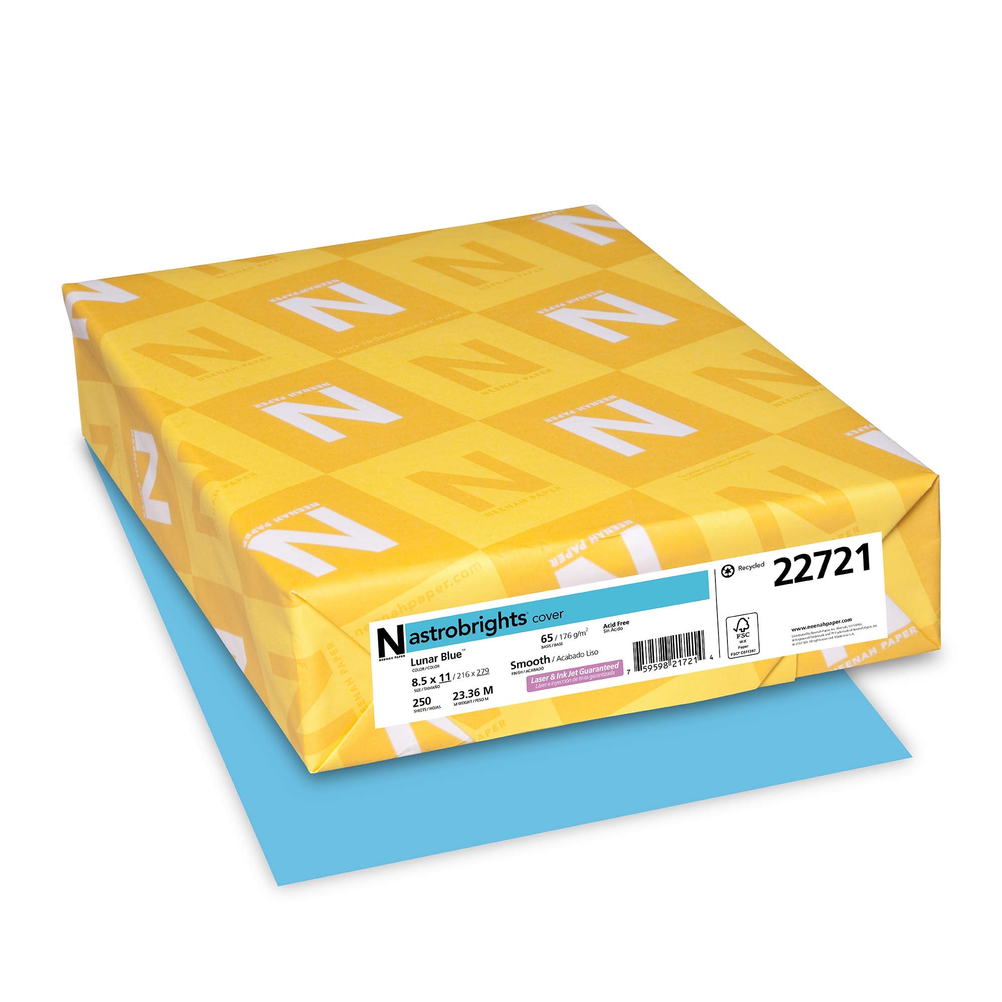 Neenah Astrobrights Premium Color Card Stock, 65-Pound, 8.5 x 11-Inch, 250 Sheets, Lunar Blue