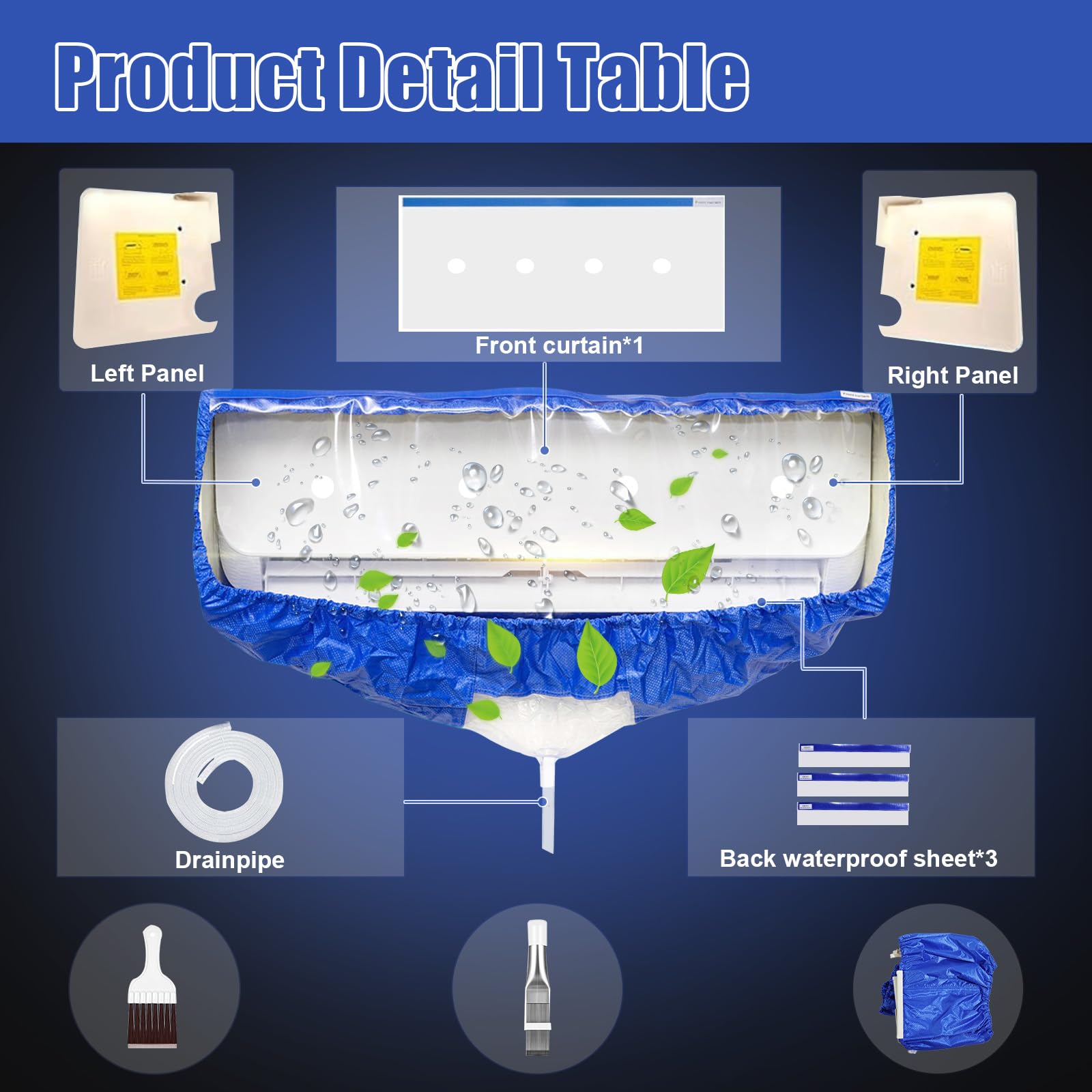 Mini Split Cleaning Kit,Split Air Conditioner Cleaning Cover Waterproof Air Conditioning Service Bag with Drainpipe and Support Plates Wall Mounted Dust Washing AC Clean Kit Use for 9000-18000 BTU