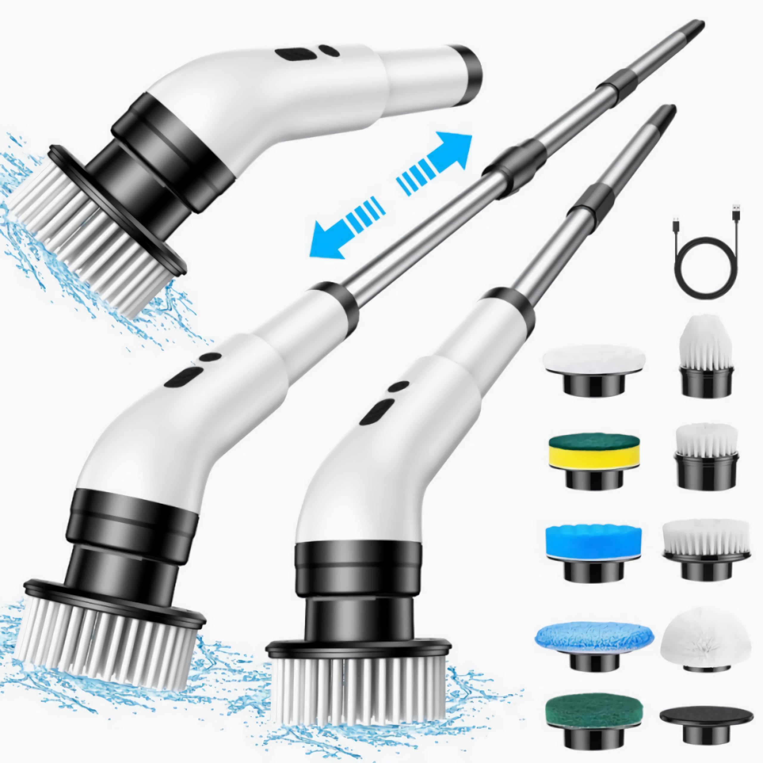 Electric Spin Scrubber, [IPX7 Waterproof] Cleaning Brush with 9 Replaceable Brush Heads, Power Scrubber for Bathroom, Kitchen, Floor, Tub, Toilet