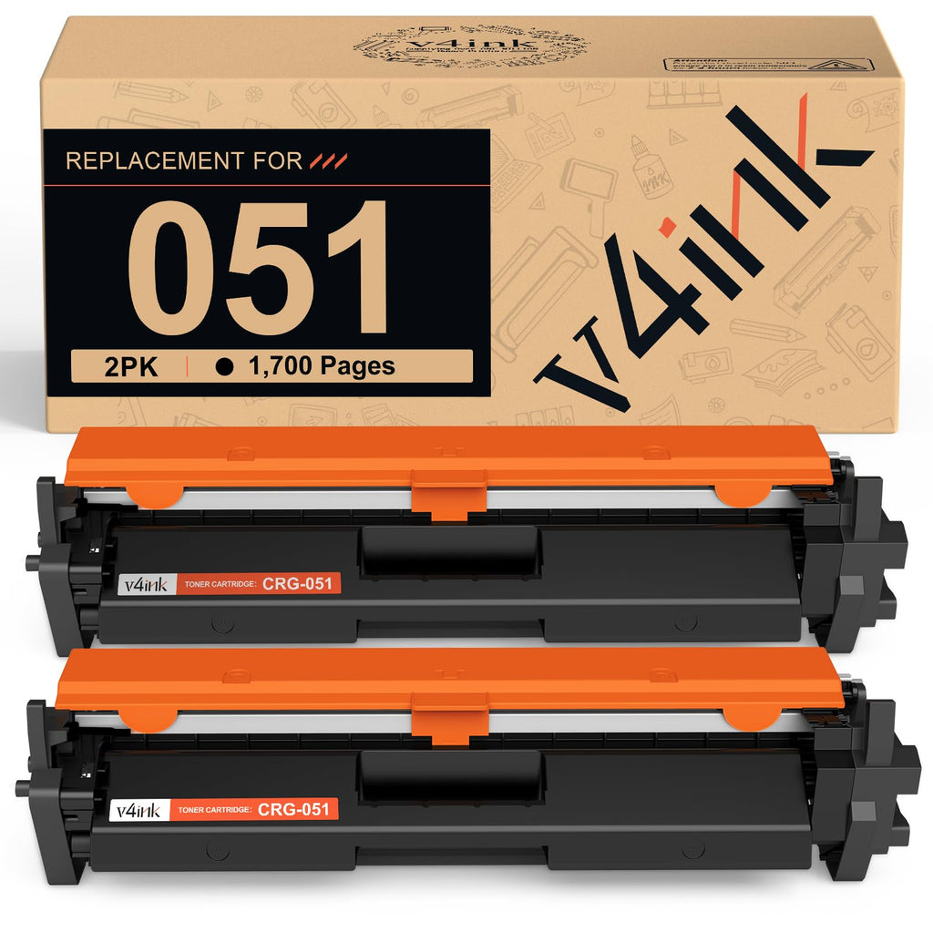 V4INK Compatible Toner Cartridge Replacement for Canon 051 (2168C001) CRG-051 Cartridge 051 for Used with Canon ImageCLASS MF267dw LBP162dw MF264dw LBP161dn LBP160 MF260 Printer 2 Packs Black