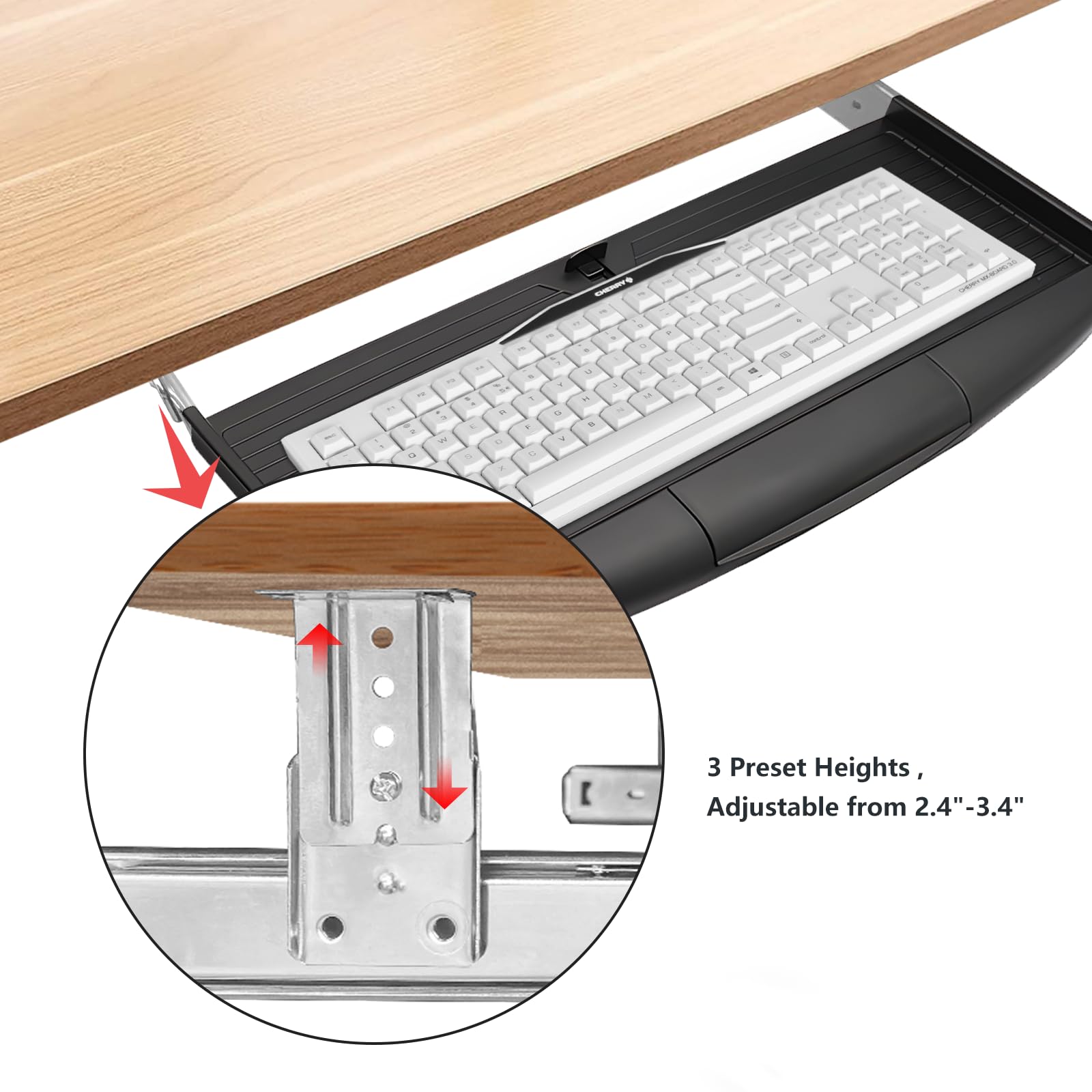 22"Wx11"D Under Desk Keyboard Tray Slide Out, Pull Out Keyboard Tray for Desk, Keyboard Holder Under Desk,Sturdy Keyboard Shelf Under Desk, Black Keyboard Drawer Desk Extender