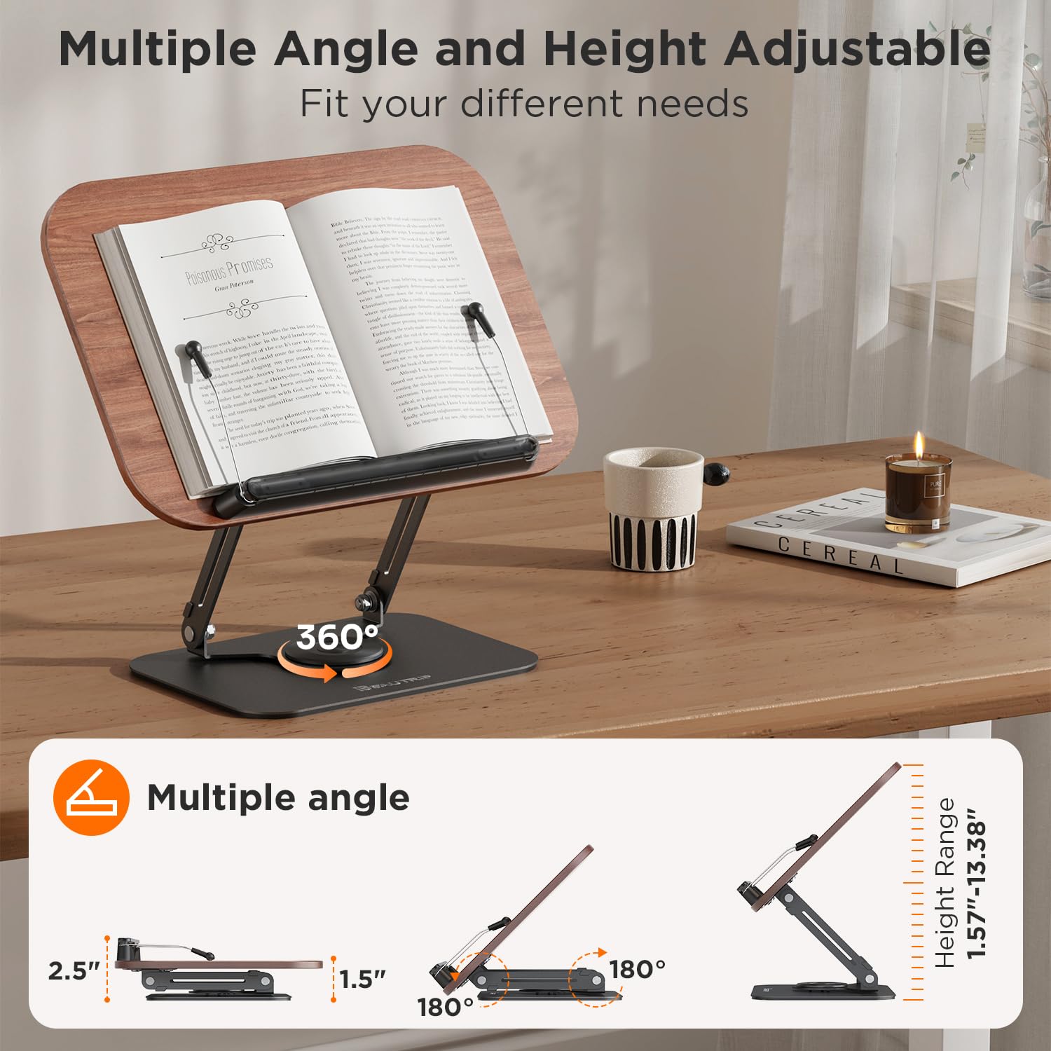 BEAUTRIP Book Stand for Reading, Foldable Book Holder for Desk Hands Free, Display Stand for Office, Kitchen, Cookbooks, Textbook, Recipe, Magazines, Tablets and Laptops