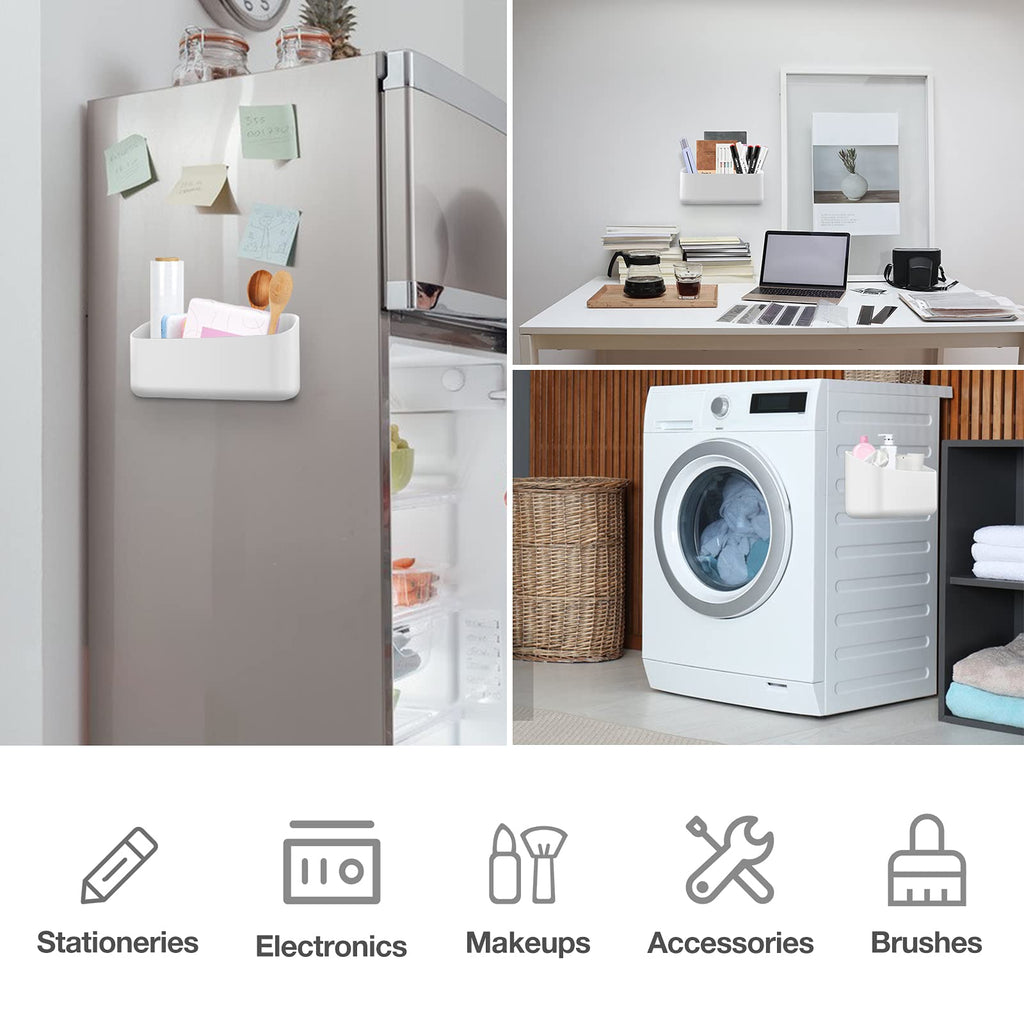 MoKo Magnetic Dry Erase Marker Holder, Widen Magnetic Marker Pen Storage for Whiteboard, Refrigerator, Locker, Laundry Storage Basket Lint Holder Bin for Dryer, Washing Machine, White