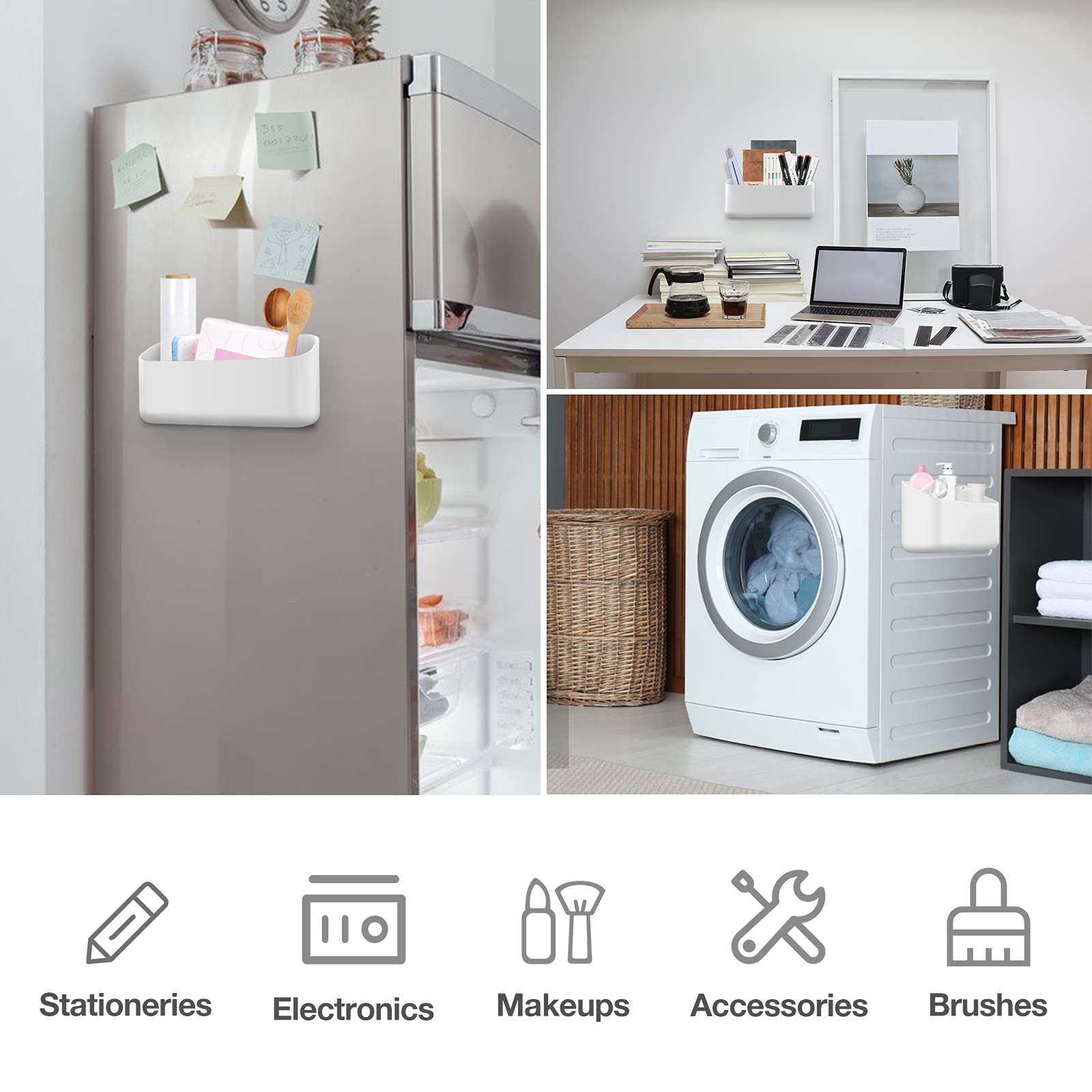 MoKo Magnetic Dry Erase Marker Holder, Widen Magnetic Marker Pen Storage for Whiteboard, Refrigerator, Locker, Laundry Storage Basket Lint Holder Bin for Dryer, Washing Machine, White
