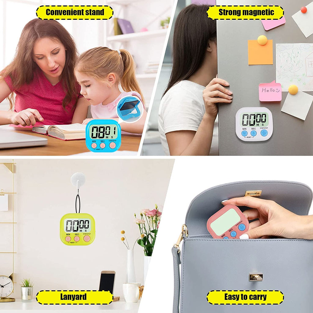 12 Pack Digital Kitchen Timer Large LCD Display Loud Alarm Strong Magnetic Stand, Minute Seconds Count Up Countdown and Simple Operation Timers for Cooking, Bathroom, Kids, Teacher, Classroom