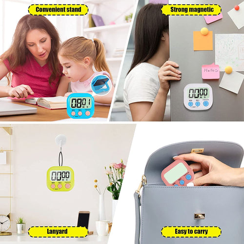 12 Pack Digital Kitchen Timer Large LCD Display Loud Alarm Strong Magnetic Stand, Minute Seconds Count Up Countdown and Simple Operation Timers for Cooking, Bathroom, Kids, Teacher, Classroom
