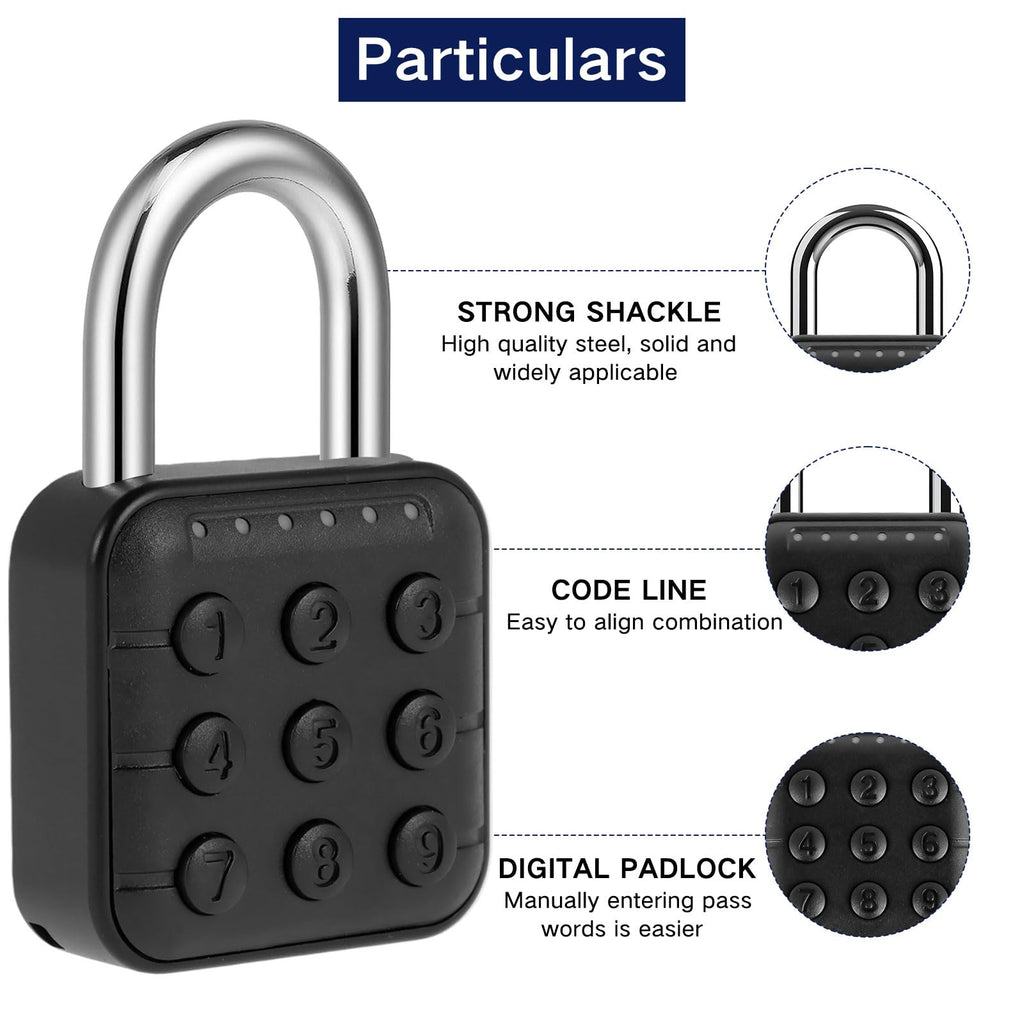 Abizarch Combination Lock, 6 Digit Password Locker Lock, Aluminum Alloy Code Digital Padlock, Push Button Security Safe Padlock, Combination Padlock for Gym and School Lockers(black)