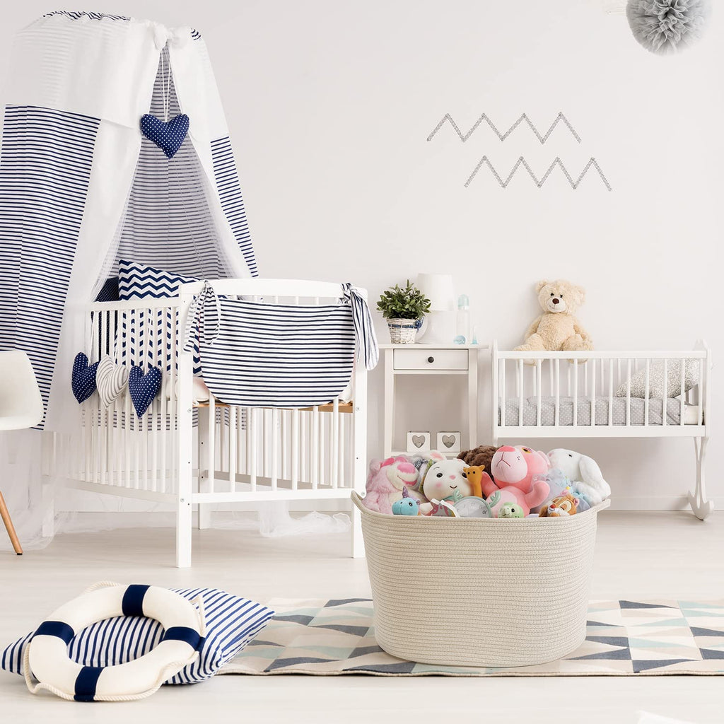 Large Storage Basket Rope Basket, Maliton Extra Large Cotton Rope Bin 22" x 22" x 14" XXXLarge Basket Woven Storage Basket Toy Bin with Handle Comforter Cushions Storage Bins Thread Laundry Hamper