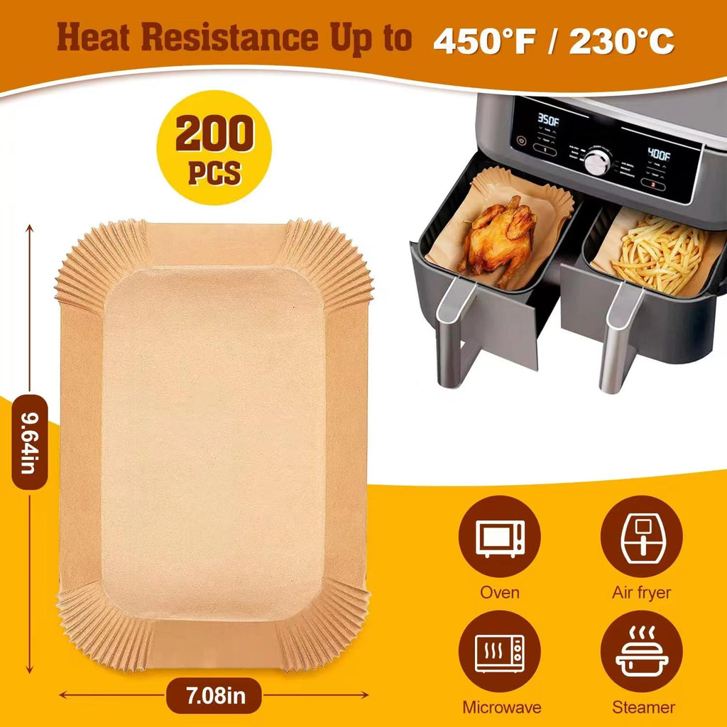 200pcs Air Fryer Liners for Ninja Dual, Air Fryer Accessories, Disposable Square Air Fryer Parchment Paper Liner, Compatible with for Ninja Foodi DualZone 2-Basket Air Fryer DZ201, DZ401