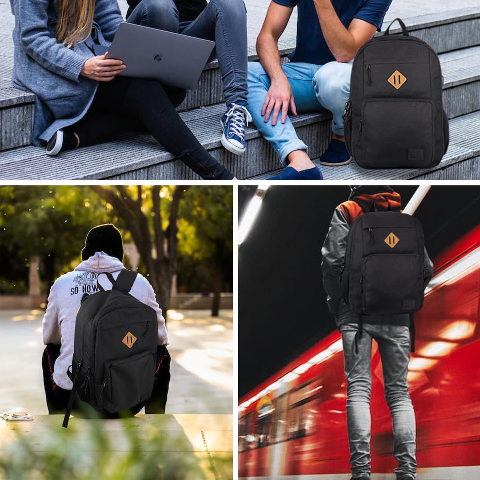 KEOFID classic carry-on travel backpack for men and women, Anti theft laptop backpack with USB charging port, large backpack for college(dark black）