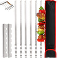 Dicunoy 9 Pcs Metal Barbecue Skewers Shish Kabob Set, 17" Heavy Duty Flat Wide Kabob Skewers for Grilling, Reusable Stainless Steel Flat Shish BBQ Sticks with Rack Stand for Meat, Vegetable Grill