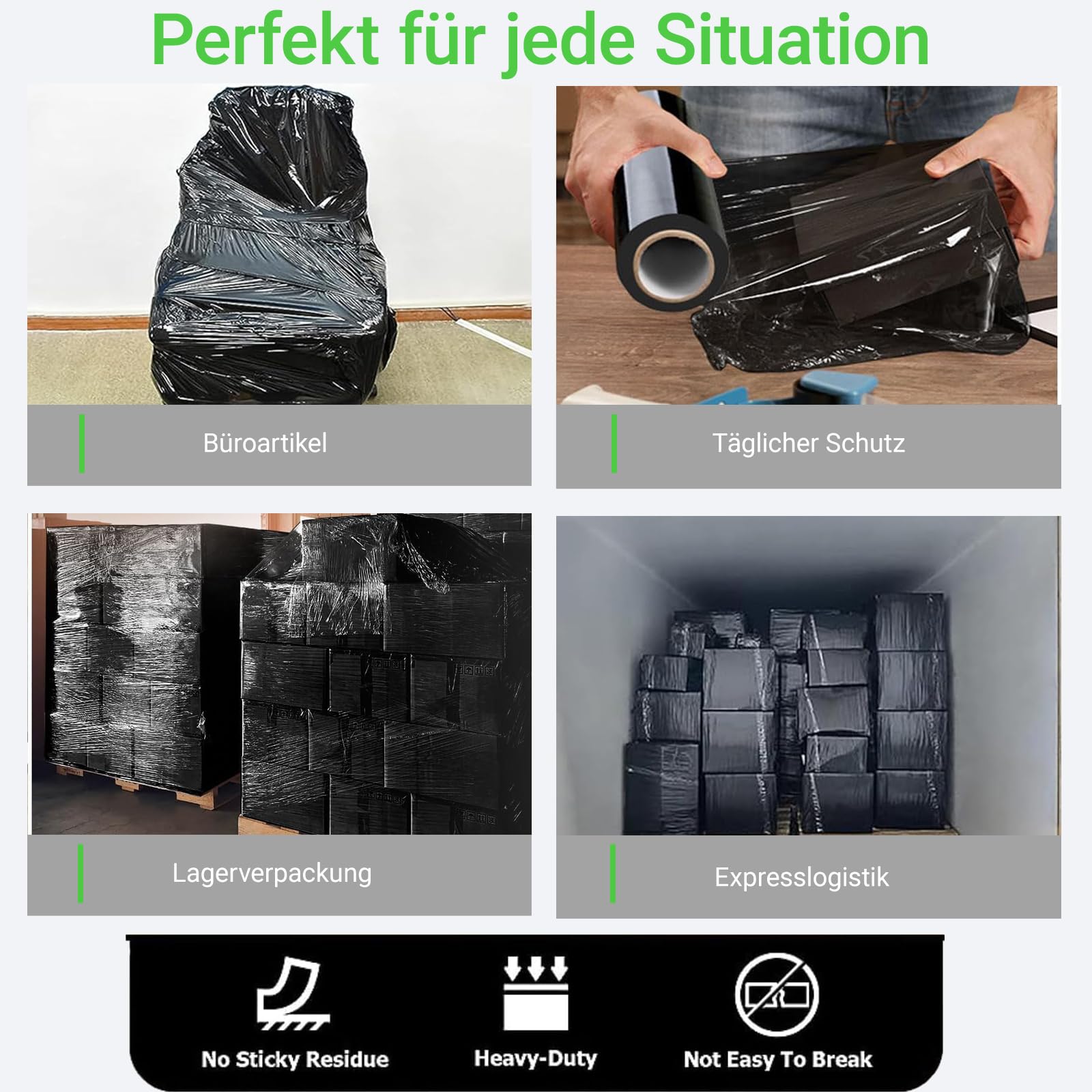 2 Rolls Black Stretch Wrap 15"x1000 Feet Stretch Film Shrink Wrap Packing Moving Suppliers for Shipping Moving Suppliers Packing Pallet Wrapping Surface Protection 60 Gauge