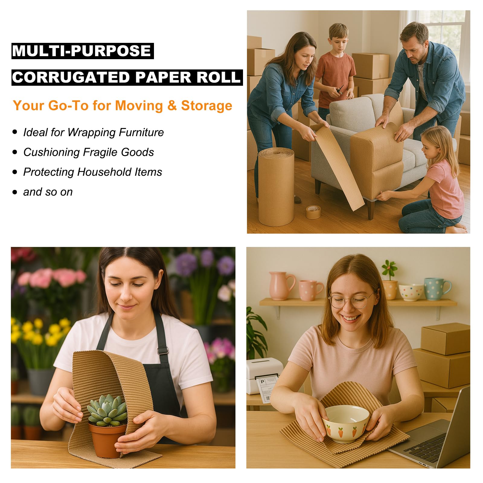 Corrugated Cardboard Roll, 17" x 236" Single Face Kraft Cushion Wrap, Large & Thick Cardboard Sheets Paper for Shipping, Packing, Box Filler, Furniture Protection, DIY Crafts & Gift Packaging (Brown)