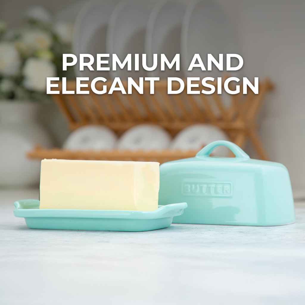 Zulay Kitchen Butter Dish with Lid – Large 1 lb Canadian Size, Porcelain Butter Tray & Butter Container for Countertop or Refrigerator - Mint