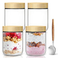 Overnight Oats Containers with Lids,16oz Wide Mouth Glass Mason Jars with Bamboo Lid,Overnight Oats Jars with Spoons,Meal Prep Jar with Airtight Lid for Yogurt,Chia Pudding,Snacks,Salad,Spice 4pack