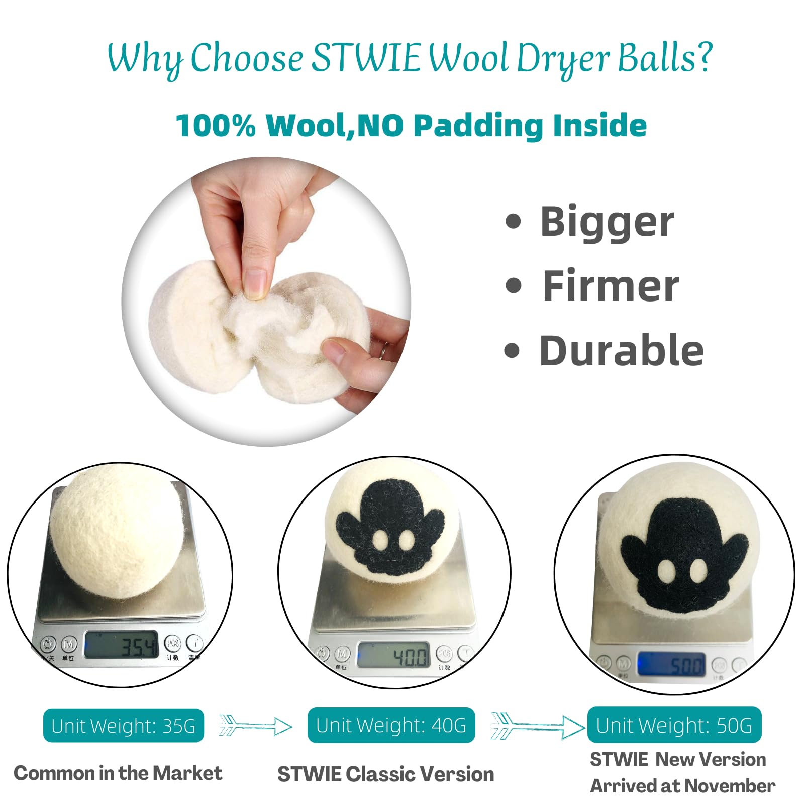 Wool Dryer Balls-6Pack XL Size- Reusable Natural Fabric Softener Dryer Balls Boules De Séchage,Felted New Zealand Wool Laundry Balls to Save 20-40% Drying Time,Reduce Wrinkles No Lint By Stwie