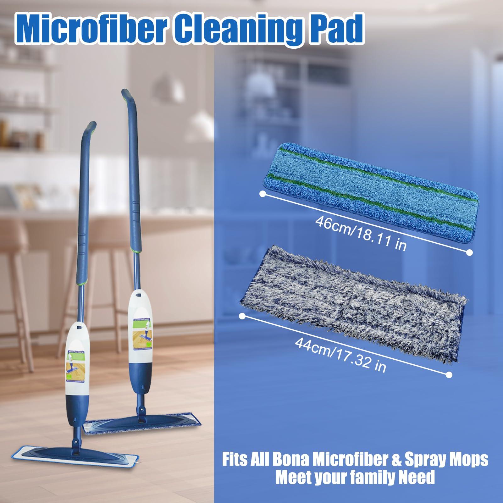 Cleaning Pad for Bona,Microfiber Mop Pads for Hardwood & Hard Surface Floors,4 Pack Washable Reveal Mop Head Replacement for Wet/Dry Spray Mops Cleaning